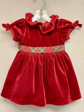 NWT Biscotti Baby Girls Red Velvet Christmas Dress & Diaper Cover Size 0-3M